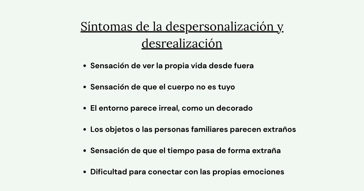 síntomas de la despersonalización y desrealización lista completa